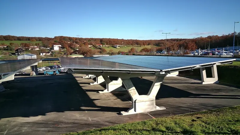 Installation Soleva Pro pour un professionnel : structure d’ombrière en chantier